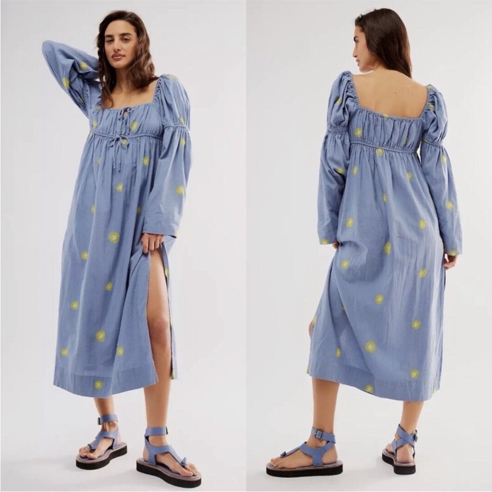 NEW Free People Emory Sun Embroidered Peasant Dress
